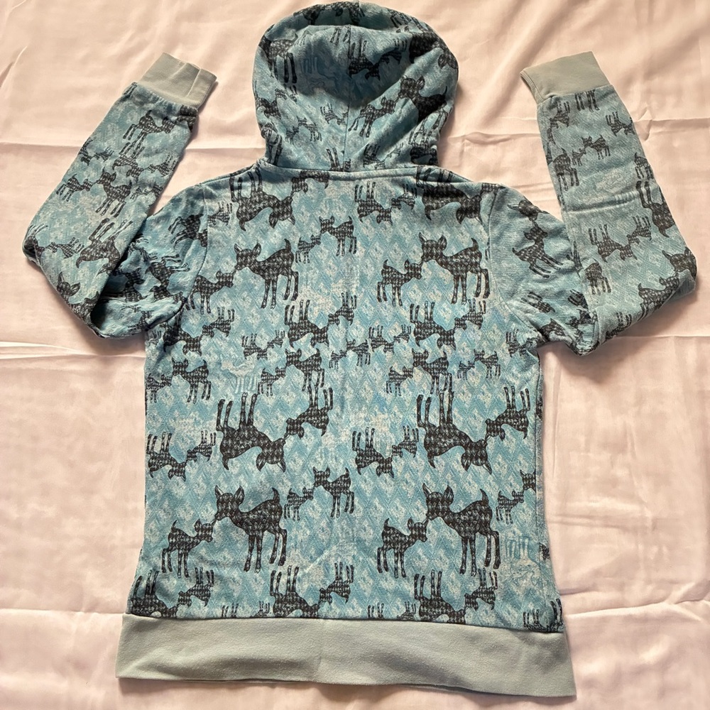Uniqlo Ivana Helsinki Womens Hoodie Blue Full Zip Black Deer Print Size M - Picture 2 of 8